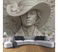 Papel Pintado Fotográfico Mujer Con Sombrero 200x140cm, Papel Pintado Panorámico Relieve De Figura Clásica, Murales Decoración Pared Para Cuarto De Salón, Oficina, Sala De Estar