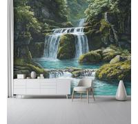 Papel Pintado Fotográfico Naturaleza, 250 x 175 cm mural decoración para Salón Dormitorio Comedor - Cascada Rocas Plantas Patrón Papel Pintado no tejido(Not Peel And Stick)