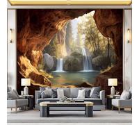 Papel pintado fotográfico Naturaleza Cascada Cueva Bosque moda decoración de pared, Vistoso moderno decoración salón dormitorio oficina fotomurales de tela no tejida 350 x 256 cm
