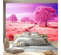 Papel Pintado Fotográfico Naturaleza Pradera Árbol Fotografía, 200 x 140 cm mural decoración para Salón Dormitorio Comedor - Rosa Patrón Papel Pintado no tejido(Not Peel And Stick)