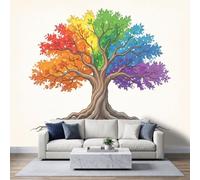 Papel pintado fotográfico no tejido, 150 x 105 cm, Acuarela abstracta creativa, papel pintado panorámico de alta calidad, para sala de estar y dormitorio, Canopy Degradado Arco Cielo Árbol Vida