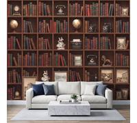 Papel pintado fotográfico no tejido, 150 x 105 cm, Visual 3D Papel pintado Panorámico de alta calidad, para sala de estar y dormitorio, Tema Oficina Gabinete Biblioteca Madera Revestimiento de Pared