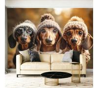 Papel pintado fotográfico no tejido 200 x 140 cm Gigante Póster Animal Perro Salchicha Ropa De Invierno Decoración, Marrón Decoración de pared de papel tapiz panorámico 3D
