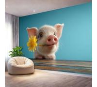 Papel pintado fotográfico no tejido 200 x 140 cm Gigante Póster Cerdo Lindo Decoración, Azul Decoración de pared de papel tapiz panorámico 3D
