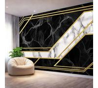 Papel pintado fotográfico no tejido 200 x 140 cm Gigante Póster Geometría Del Mármol Moderno Decoración, Negro Blanco Decoración de pared de papel tapiz panorámico 3D