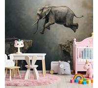 Papel pintado fotográfico no tejido 250 x 175 cm Gigante Póster Animales Elefantes Montañas Decoración, Gris Decoración de pared de papel tapiz panorámico 3D
