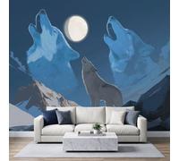 Papel pintado fotográfico no tejido, 300 x 210 cm, animales salvajes Papel pintado panorámico de alta calidad, para sala de estar y dormitorio, lobo gris montaña nevada Luna revestimiento de pared