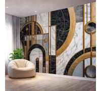Papel pintado fotográfico no tejido 300 x 210 cm Gigante Póster Lujo Mármol Geométrico Decoración, Oro Decoración de pared de papel tapiz panorámico 3D