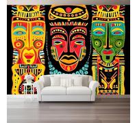 Papel pintado fotográfico no tejido 300 x 210 cm Gigante Póster Máscara Africana Retro Decoración, Vistoso Decoración de pared de papel tapiz panorámico 3D