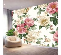 Papel pintado fotográfico no tejido 300 x 210 cm Gigante Póster Retro Chic Rosas Decoración, Crema Decoración de pared de papel tapiz panorámico 3D