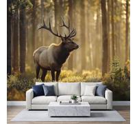 Papel pintado fotográfico no tejido, 400 x 280 cm, animales salvajes, papel pintado panorámico de alta calidad, para sala de estar y dormitorio, ciervo bosque revestimiento de pared