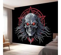 Papel pintado fotográfico no tejido 400 x 280 cm Gigante Póster Fantasía De Dibujos Animados Calavera Metálica Decoración, Negro Rojo Decoración de pared de papel tapiz panorámico 3D