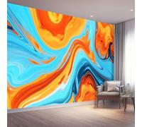 Papel pintado fotográfico no tejido 400 x 280 cm Gigante Póster Mármol Líquido Abstracto Decoración, Naranja Azul Decoración de pared de papel tapiz panorámico 3D