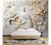 Papel Pintado Fotográfico No Tejido De 40X28 Pulgadas Panorámico 3D con Diseño De Pavo Real Papel Pintado Floral Barroco Póster Grande Mural Fotográfico para Decoración Del Hogar Ideal para Do