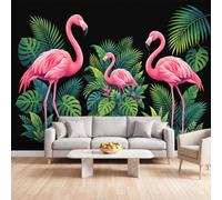 Papel pintado fotográfico no tejido flamenco rosa hoja de monstera hoja de palmera, 400 x 280 cm, papel pintado no tejido de alta calidad, para sala de estar y dormitorio, moderno Tropical sombreado