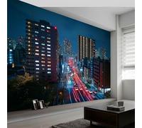 papel pintado fotográfico Paisaje Urbano Arquitectura Vista Nocturna, 200 x 140 cm Fotomurales no Tejido Papel Pintado Decoración de Pared moderna, Decorativos Murales para Salón TV Pared, Azul