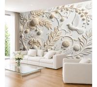 Papel Pintado Fotográfico Pájaro Pequeño Volando Entre Ramas Sinuosas 250 × 175 cm (Ancho X Alto) Mural No Tejido para Pared con Diseño Botánico De Aves Del Bosque para Sala De Estar Y Dormi