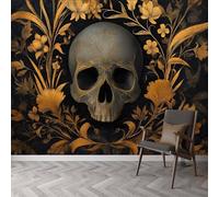 Papel pintado fotográfico panorámico personalizado de 300 x 210 cm, mural de lujo oscuro para cubrir la pared, diseño de mandala en relieve negro y dorado con calavera, arte no tejido, decoración de