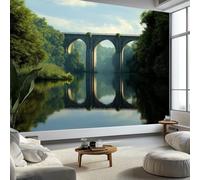 Papel pintado fotográfico panorámico personalizado de 350 x 256 cm, diseño de puente gótico con árboles verdes, fotografía arquitectónica no tejida, póster de pared, diseño moderno