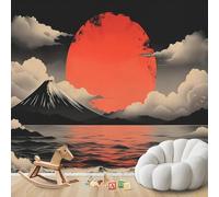 Papel pintado fotográfico para dormitorio japonés, 3D Sol rojo no tejido, sala de estar, patrón de montaña Fuji asiática, decoración de pared, papel pintado para habitación infantil, 250 cm x 175 cm,
