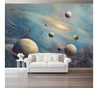 Papel pintado fotográfico Planetas Universo de ciencia ficción Foto Tapetes 400 x 280 cm Papel mural fotográfico decorativo para sala de estar, dormitorio, oficina y Azul