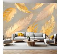 Papel Pintado Fotográfico Pluma abstracta 250 x 175 cm oro Fotomural Decorativo de Pared Tejido No Tejido para Salón, Dormitorio u Oficina
