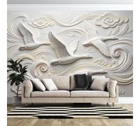 Papel Pintado Fotográfico Premium Cuatro Gansos Salvajes Blancos Volando 500×350cm (Ancho X Alto) Murales No Tejidos Símbolo De Libertad Y Buena Fortuna Decoración De Pared Arte para Fondo De So