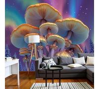 Papel pintado fotográfico psicodélico 3D con diseño de bosque de setas para salón, dormitorio, cielo estrellado, aurora, mural de pared azul violeta, motivo decorativo para fondo de TV, 300 cm x 210 c