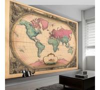 papel pintado fotográfico Retro Geografía Mapa Del Mundo, 350 x 256 cm Fotomurales no Tejido Papel Pintado Decoración de Pared moderna, Decorativos Murales para Dormitorio Salón TV Pared, Caqui