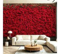 Papel pintado fotográfico rojo 3D efecto no tejido, elegante planta, pared de rosas, dormitorio, salón, panorámico, 300 x 210 cm, moderno, habitación infantil, oficina, pasillo, fondo de pared de lujo