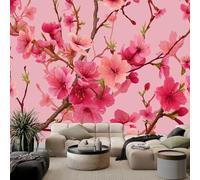 Papel pintado fotográfico romántico de 450 x 280 cm, mural de pared, diseño de flores de cerezo rosa, para sala de estar, dormitorio, hotel, sofá, TV, decoración de fondo