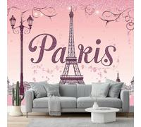 Papel pintado fotográfico Romántico Torre Eiffel París 400 x 280 cm (W x H), Mural decorativo moderno, Papel mural de pared salón dormitorio