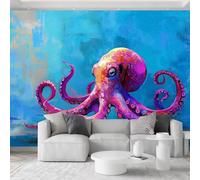 Papel pintado fotográfico Shabby Chic (400 x 280 cm), diseño abstracto de animales océanos pulpo, color verde grisáceo