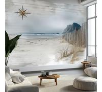 Papel pintado fotográfico Shabby Chic de 350 x 256 cm (ancho x alto), no tejido, textura de madera, playa, océano, pared, forro polar, papel pintado decorativo, póster moderno