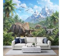 Papel pintado fotográfico Triceratops Velociraptor Pterodáctilo, 350 x 256 cm, mural de pared de fantasía prehistórica, no tejido, para sala de estar, dormitorio, cocina, oficina, TV, decoración de