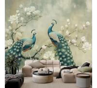 Papel pintado fotográfico verde claro, 450 x 280 cm, estilo chino, plumas de pavo real, no tejido, decoración de pared para sala de estar, dormitorio de niños, decoración mural moderno, póster para