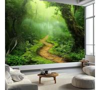 Papel pintado fotográfico verde de 350 x 256 cm de alto, no tejido, mural de pared de fantasía, niebla de bosque, musgo, impresión artística de vellón, papel pintado para decoración, póster moderno