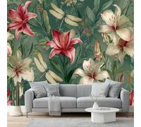 Papel pintado fotográfico Vintage Acuarela Lirio Flor moda decoración de pared, Vistoso moderno decoración salón dormitorio oficina fotomurales de tela no tejida 250 x 175 cm