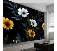 Papel pintado fotográfico vintage, plantas, flores, hojas, no tejido, decoración de pared, arte pastoral, impermeable, extraíble, 450 x 315 cm (ancho x alto) para salón, dormitorio, guardería, oficina