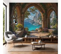 Papel Pintado Fotomural 200X140Cm Paisaje Azul Mediterráneo Salón De Rock Rural Tejido No Tejido Fotomural 3D | Mural De Pared Papel Pintado Decoración Salón Dormitorio, Marrón