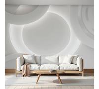 Papel Pintado Fotomural 200X140Cm Relieve Circular Brillante En 3D Geometría Moderna Tejido No Tejido Fotomural 3D | Mural De Pared Papel Pintado Decoración Salón Dormitorio, Beige Blanco
