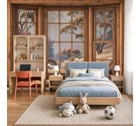 Papel Pintado Fotomural 200X140Cm Vista Desde La Ventana Del Bosque Bosque Y Pradera Retro Tejido No Tejido Fotomural 3D | Mural De Pared Papel Pintado Decoración Salón Dormitorio, Beige