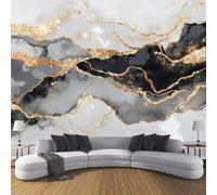 Papel Pintado Fotomural 250X175Cm Mármol De Tinta Con Pan De Oro Olas De Viento Del Este Tejido No Tejido Fotomural 3D | Mural De Pared Papel Pintado Decoración Salón Dormitorio, Blanco Negro