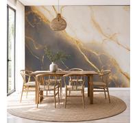 Papel Pintado Fotomural 300X210Cm Elegante Mosaico De Mármol Simple Grieta De Onda Dorada Tejido No Tejido Fotomural 3D | Mural De Pared Papel Pintado Decoración Salón Dormitorio, Beige Negro