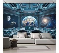 Papel Pintado Fotomural 350X256Cm Nave Espacial Espacio Paisaje Planetario Eólico Futuro Tejido No Tejido Fotomural 3D | Mural De Pared Papel Pintado Decoración Salón Dormitorio, Azul