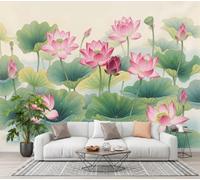 Papel Pintado Fotomural 350X256Cm Paisaje De Loto Chino Paisaje Vegetal Rural Tejido No Tejido Fotomural 3D | Mural De Pared Papel Pintado Decoración Salón Dormitorio, Verde