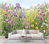 Papel Pintado Fotomural 400X280Cm Pradera De Flores De Primavera Paisaje Vegetal Rural Tejido No Tejido Fotomural 3D | Mural De Pared Papel Pintado Decoración Salón Dormitorio, Verde Salvia