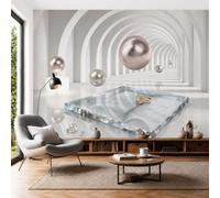 Papel Pintado Fotomural 400X280Cm Túnel Geométrico Simple Geometría Moderna Del Diamante Tejido No Tejido Fotomural 3D | Mural De Pared Papel Pintado Decoración Salón Dormitorio, Blanco