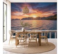 Papel Pintado Fotomural 450X315Cm Vista De La Costa Al Atardecer Balcón Moderno Tejido No Tejido Fotomural 3D | Mural De Pared Papel Pintado Decoración Salón Dormitorio, Naranja