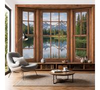 Papel Pintado Fotomural 450X315Cm Vista Natural Al Lago Montañas Bosques Tejido No Tejido Fotomural 3D | Mural De Pared Papel Pintado Decoración Salón Dormitorio, Verde